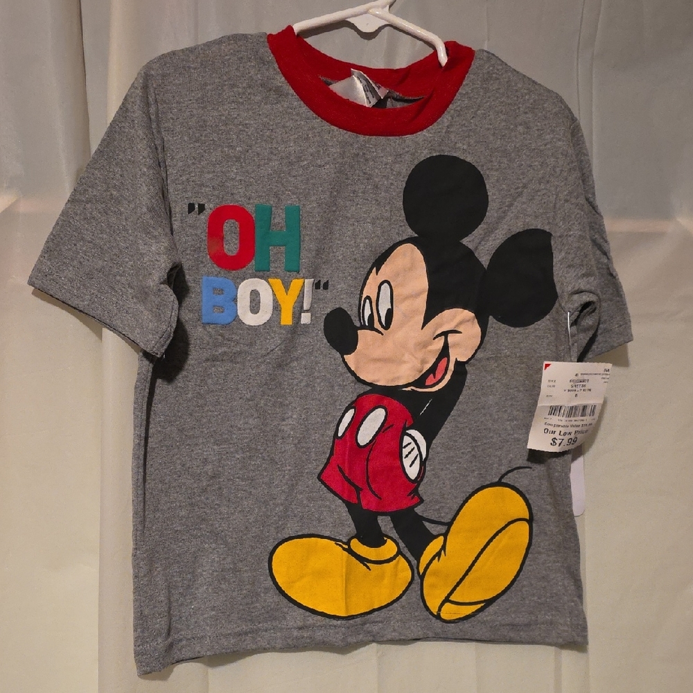 Disney Mickey Mouse Gray T-Shirt with Red and Yellow Accents
